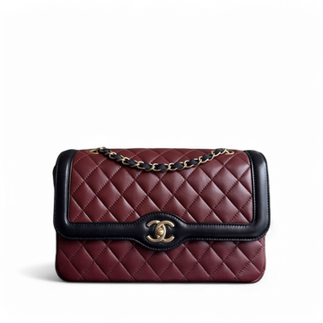 Chanel Seasonal Two-tone Flap Medium - Quilted Lambskin Dark Burgundy Red Black Gold Hardware Series 21
