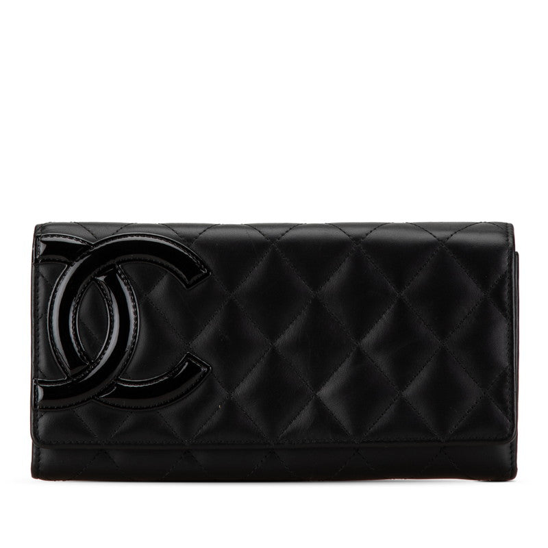 Chanel Cambon Line Coco Mark Long Wallet Black Leather