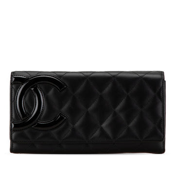 Chanel Cambon Line Coco Mark Long Wallet Black Leather
