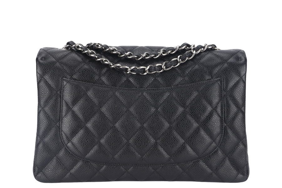 CHANEL CLASSIC JUMBO (1317xxxx ) BLACK CAVIAR SILVER HARDWARE WITH  AND DUST COVER