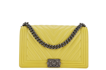 CHANEL LEBOY (2234xxxx) YELLOW CHEVRON LAMBSKIN RUTHENIUM HARDWARE WITH DUST COVER