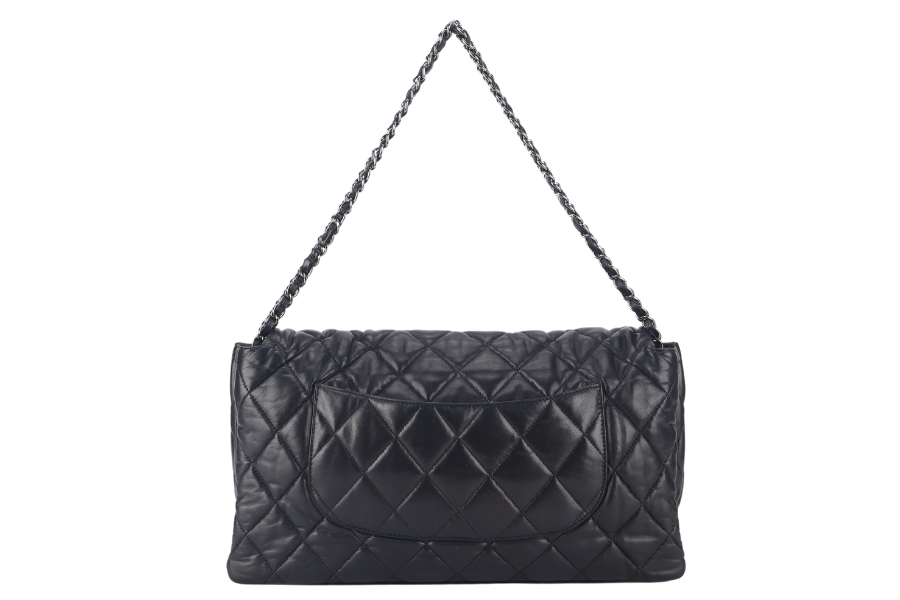CHANEL 3 ACCORDION FLAP BAG (1390xxxx) BLACK LAMBSKIN GUNMETAL HARDWARE WITH  AND DUST COVER