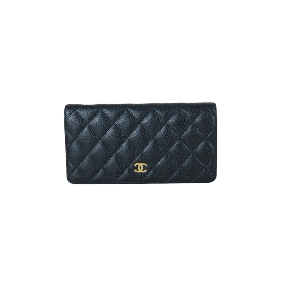 Very Good ( Rank A) ?CHANEL Caviar Skin Black Long Wallet Made In 2014Year?X25062320