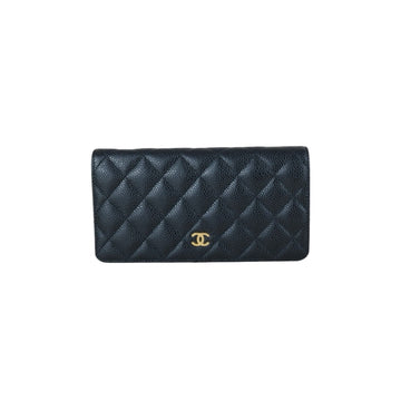 Very Good ( Rank A) ?CHANEL Caviar Skin Black Long Wallet Made In 2014Year?X25062320