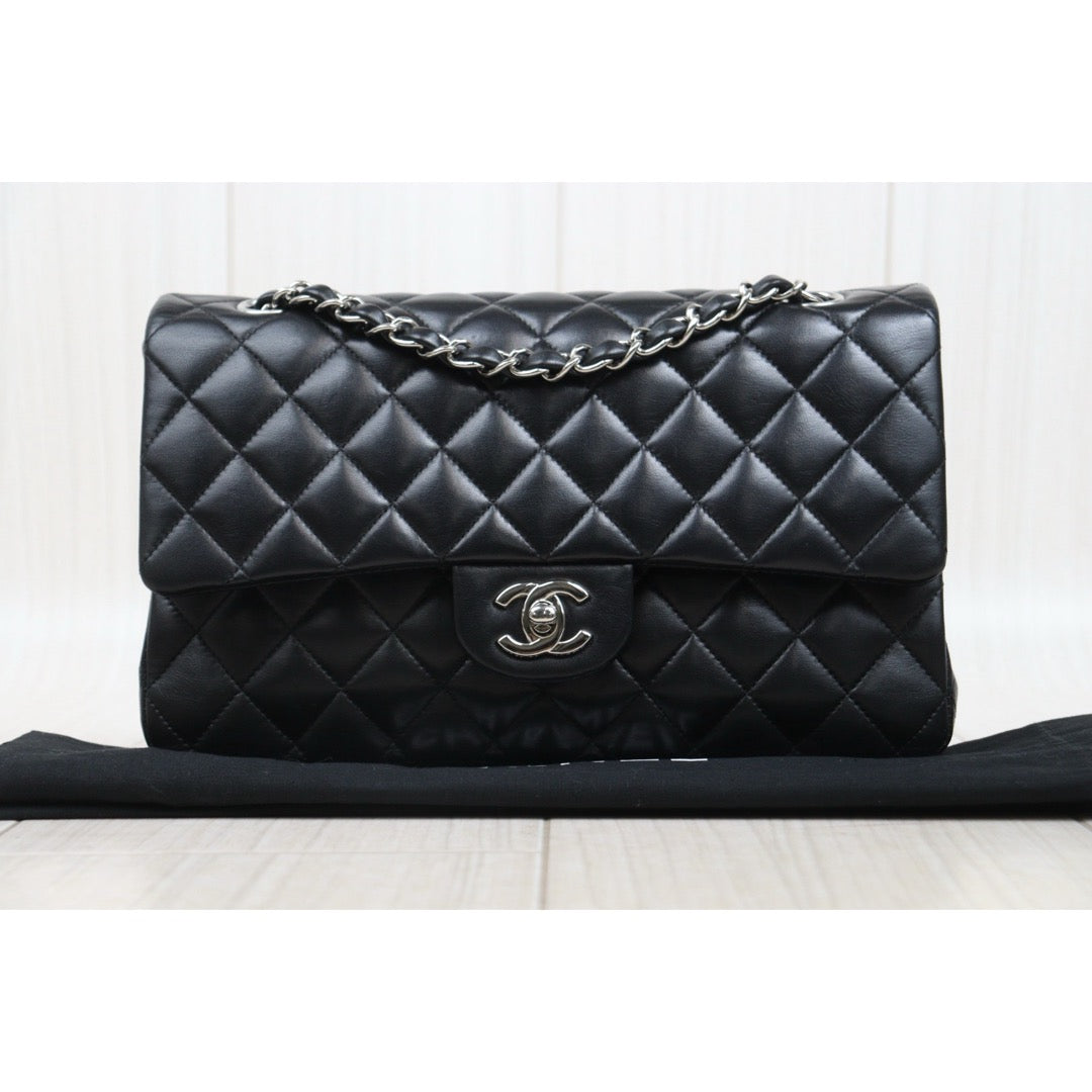 Very Good ( Rank A)? CHANEL Lamb Skin Matrasse Double Flap 25 Shoulder Bag  Black Made In 2008-2009Year?S25062504