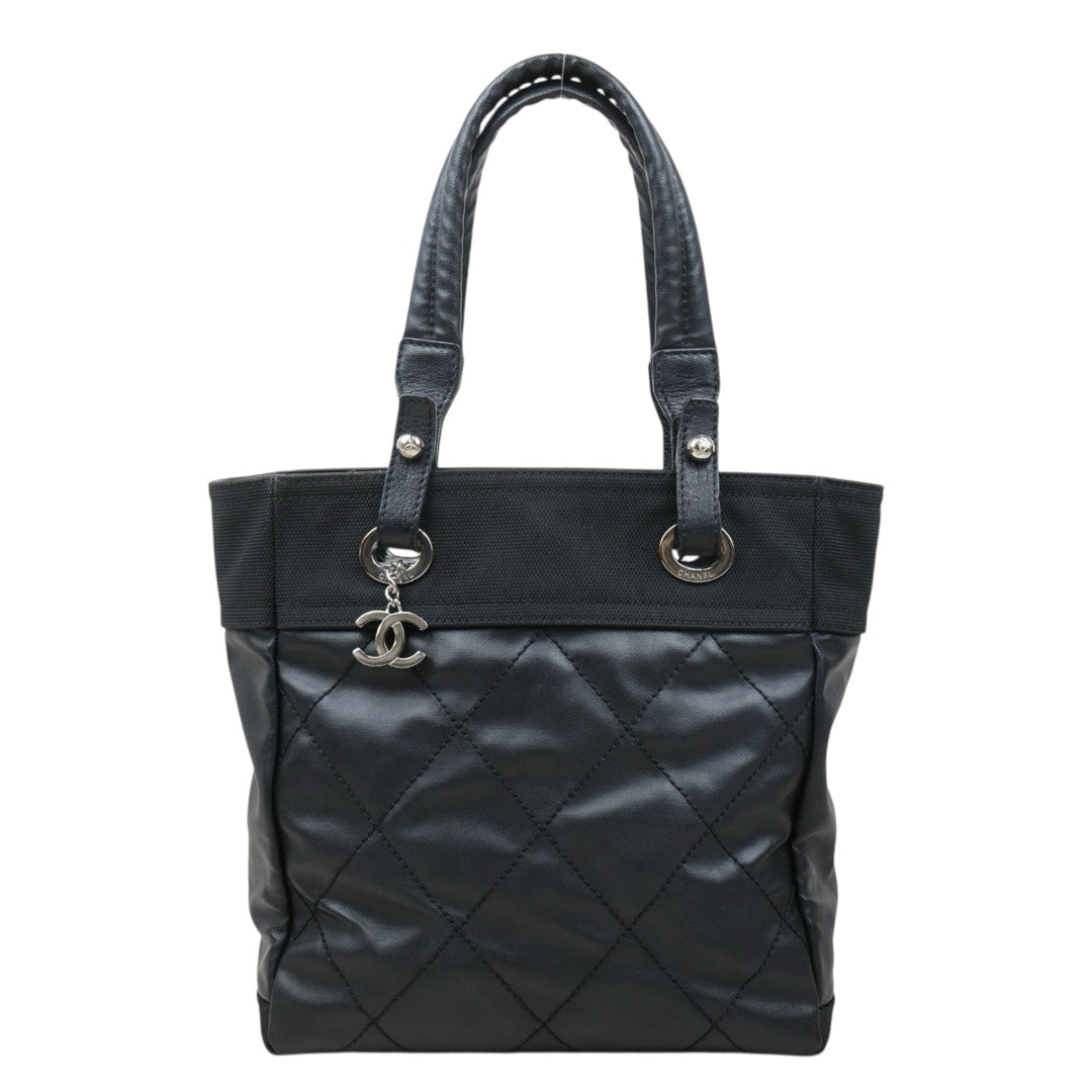 Good ( Rank AB)? CHANEL Canvas Tote Bag Black  Made In 2009-2010 Year?P25062705