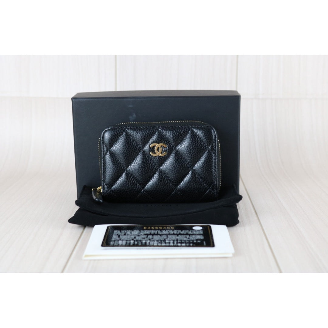 Very Good ( Rank A) ?CHANEL Caviar Skin Calf Leather Coin Purse Black Made In 2017~2018 Year?X25060310