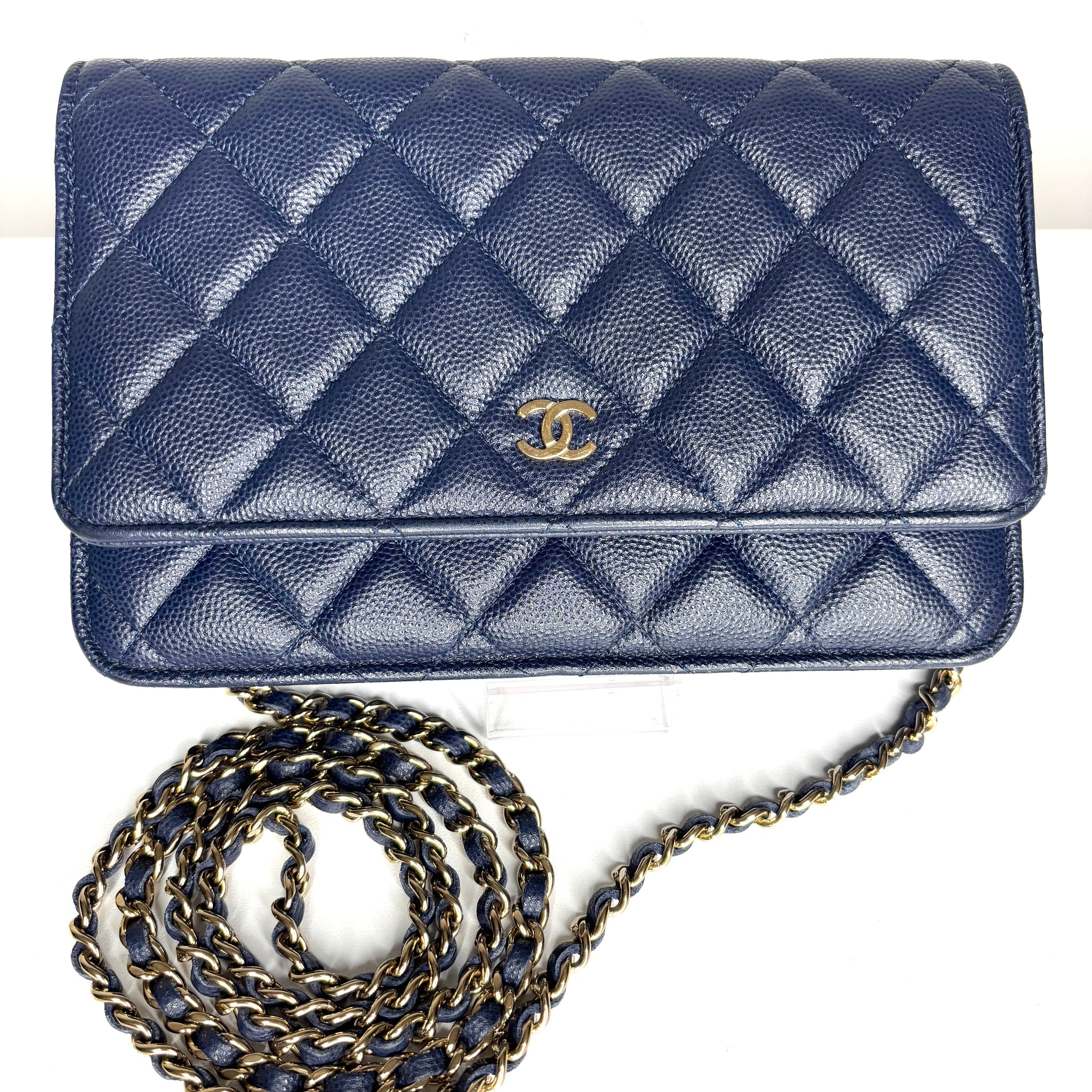 Chanel Wallet On Chain Navy Caviar Gold Tone Hardware Crossbody Bag WOC