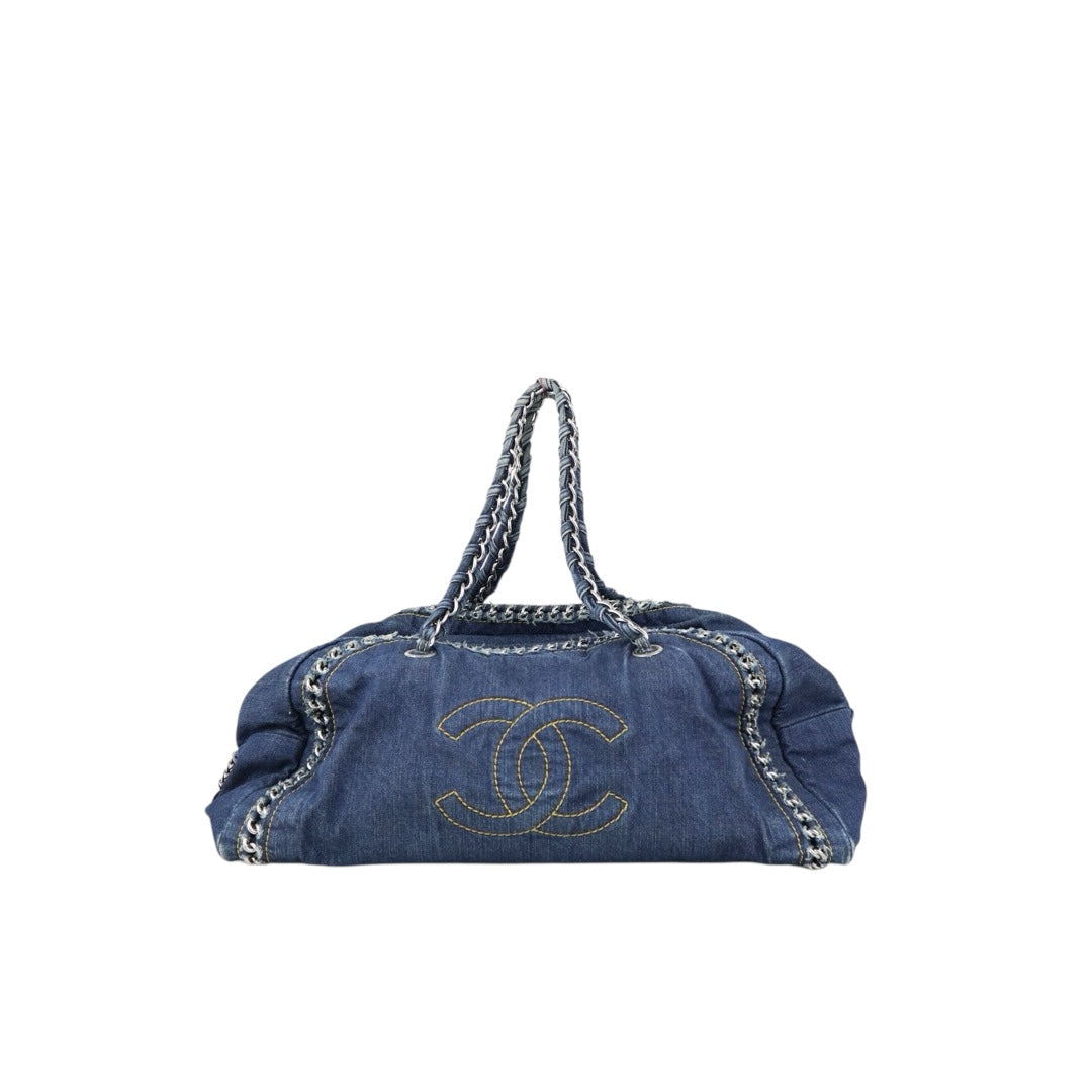 Good ( Rank AB)? CHANEL Denim Vintage  Bowling Bag Blue Made In 2005- 2006Year?J25060506