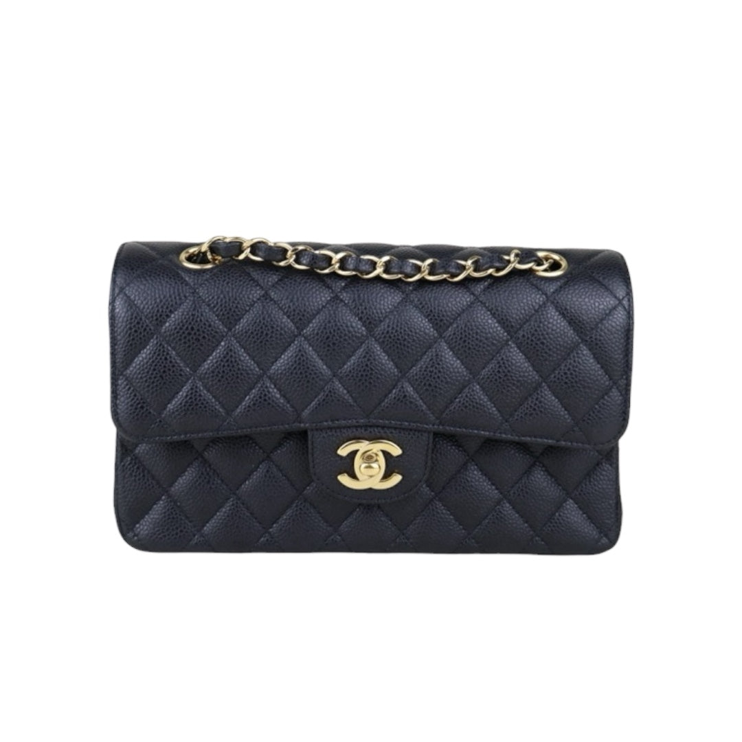 Excellent?Rank SA??CHANEL Caviar Skin Matrasse Double Flap 23 Shoulder Bag Black Made In 2019-2020 Year?S25032102