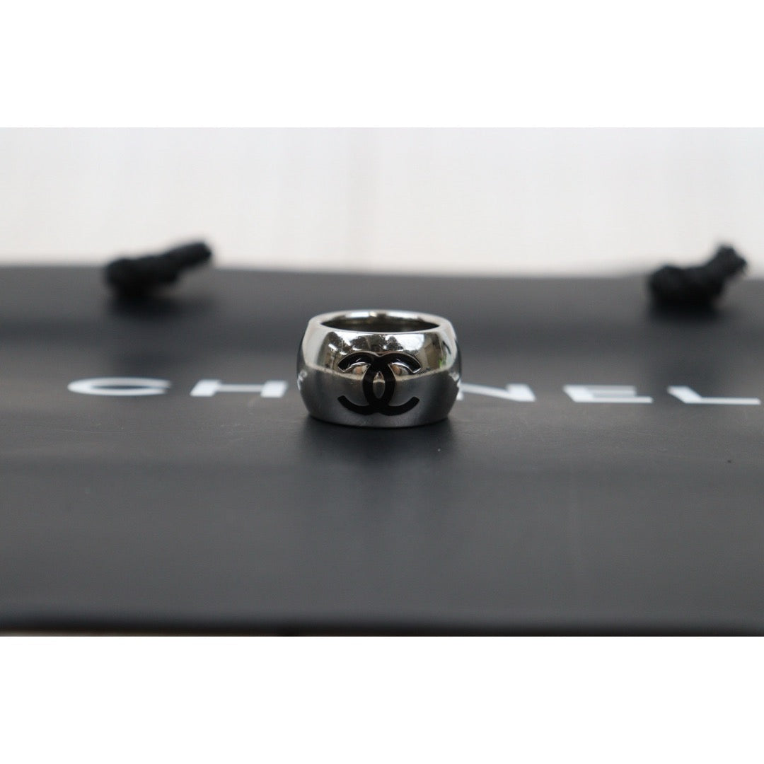 Good ( Rank AB)? Chanel Heart Coco Mark Silver 925 Ring #15 ?V25052106