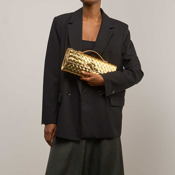 Andiamo Intrecciato Metallic Leather Long Clutch In Gold Designer Clutch for Women