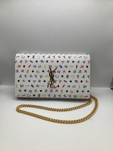 Yves Saint Laurent Zodiac Print White Clutch