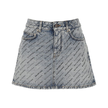 BALENCIAGA Logo Print Denim Skirt