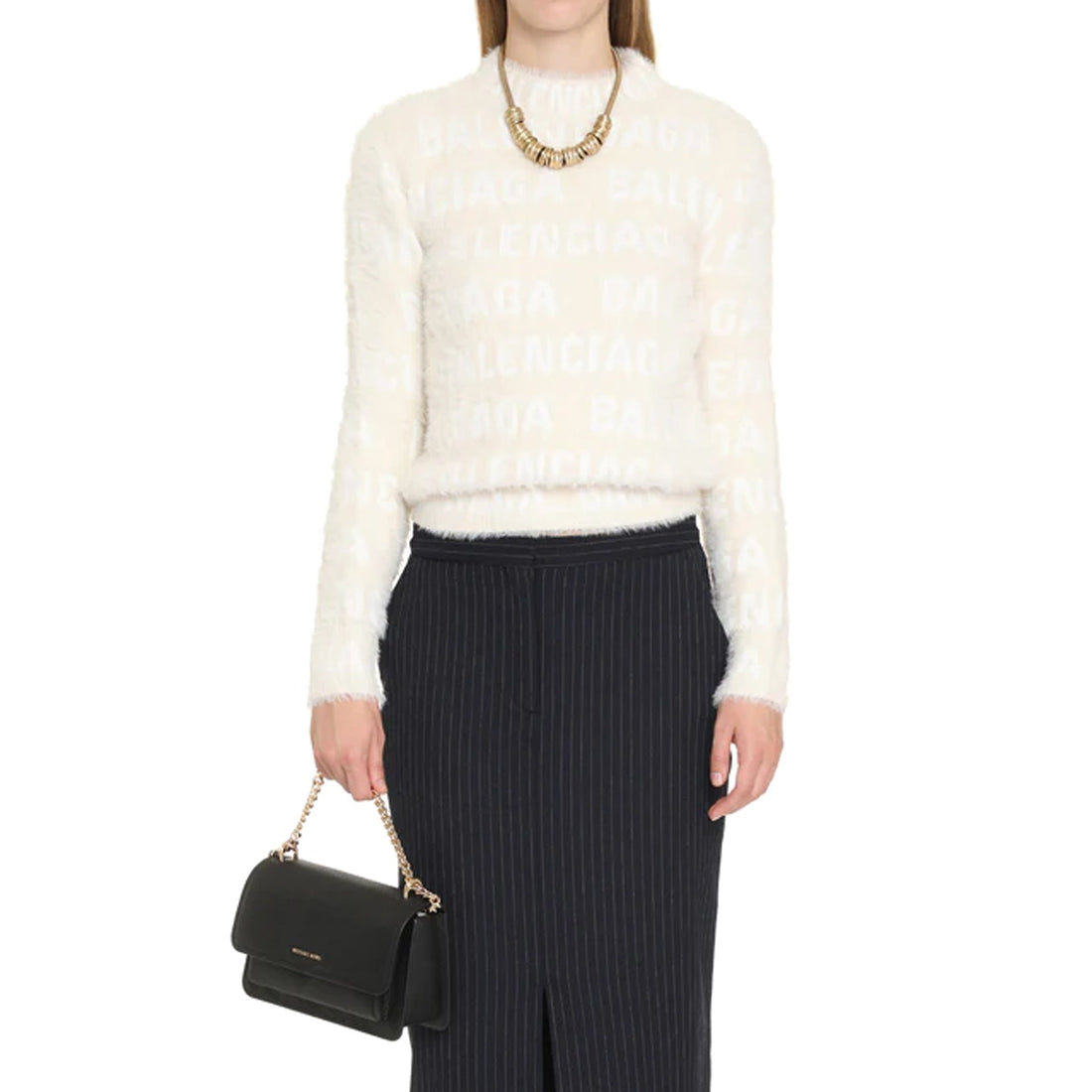 BALENCIAGA Jacquard Logo Sweater with Crew Neck - Women’s Fashion