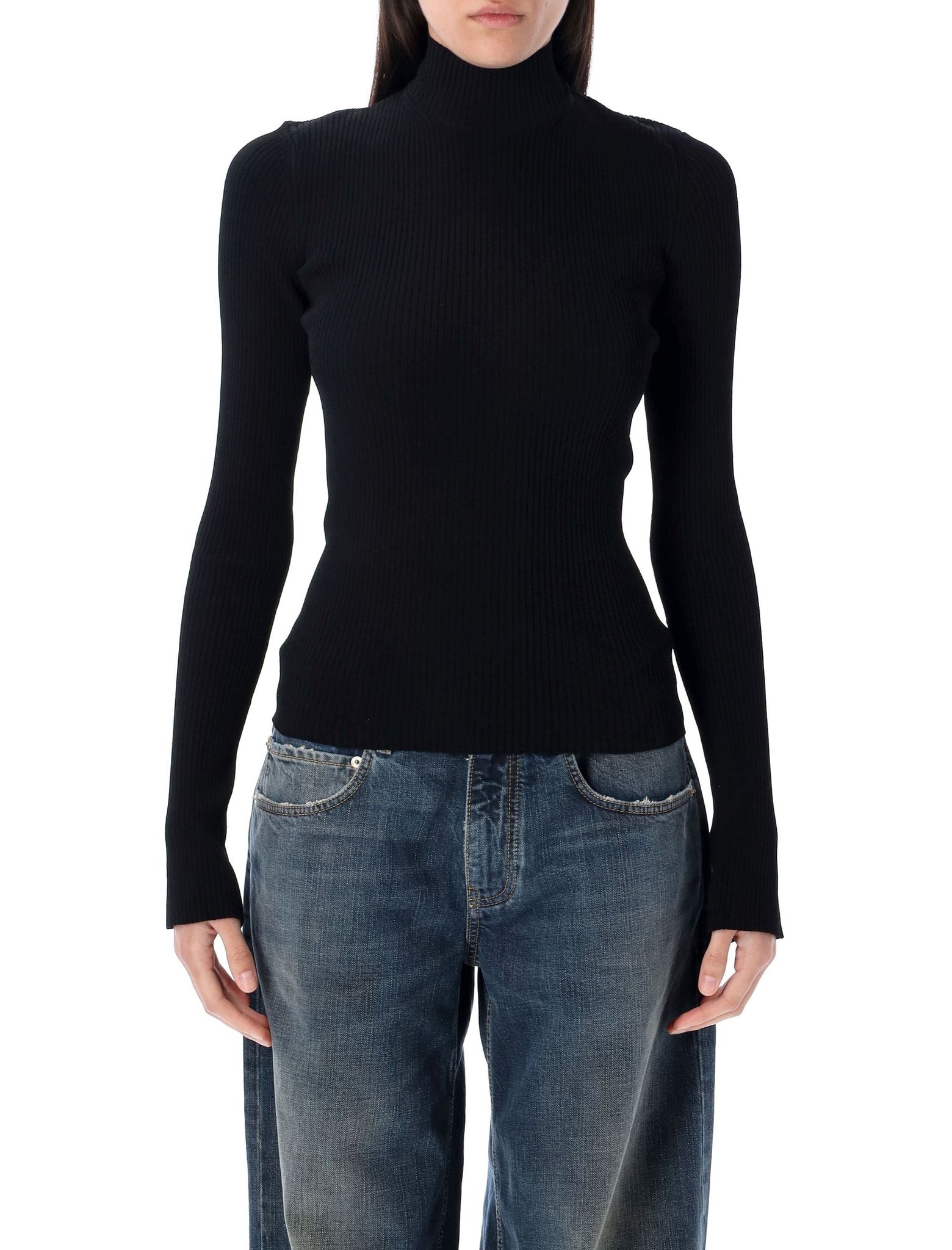 BALENCIAGA Lace-up Fitted Turtleneck Top - Size S