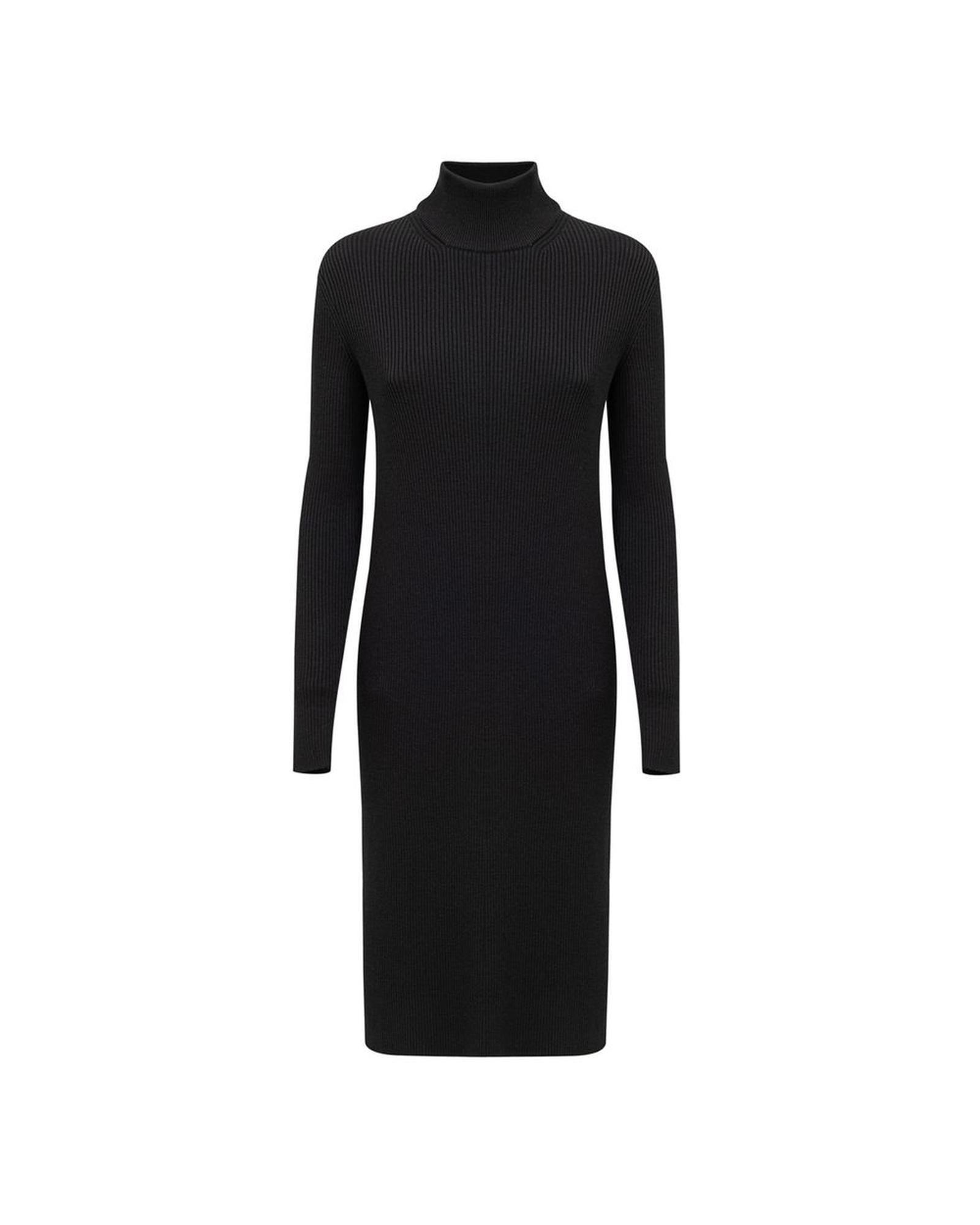 Bottega Veneta Ribbed Knit Midi Mock Neck Dress Women Black Dresses