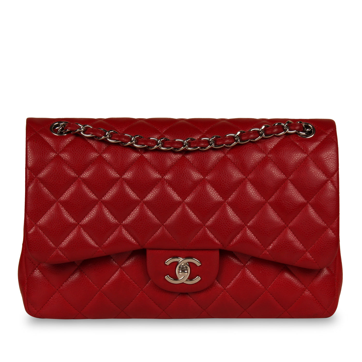 Chanel Classic Red Caviar Flap Bag Jumbo