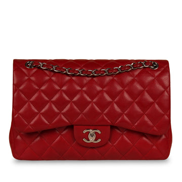 Chanel Classic Red Caviar Flap Bag Jumbo