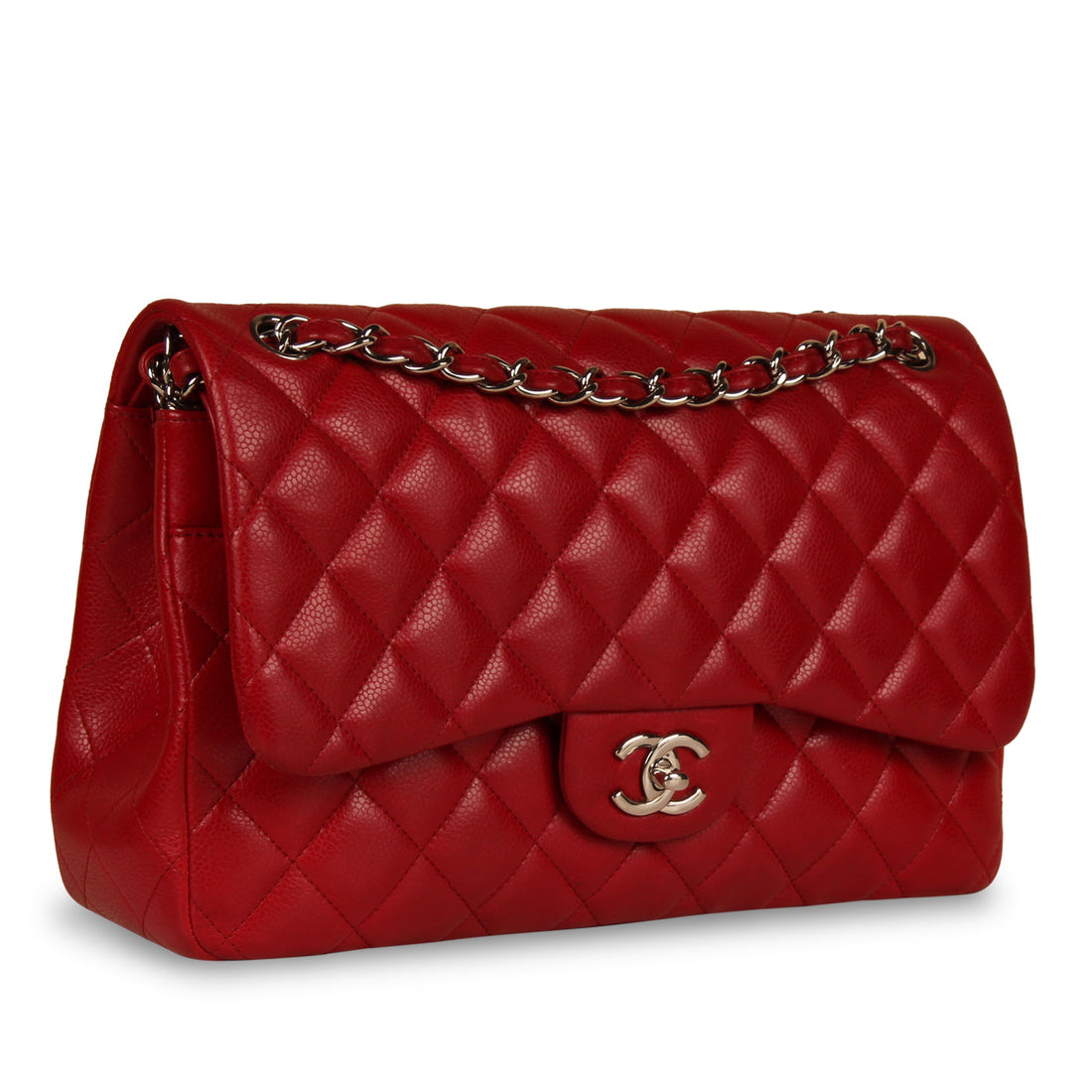 Chanel Classic Red Caviar Flap Bag Jumbo