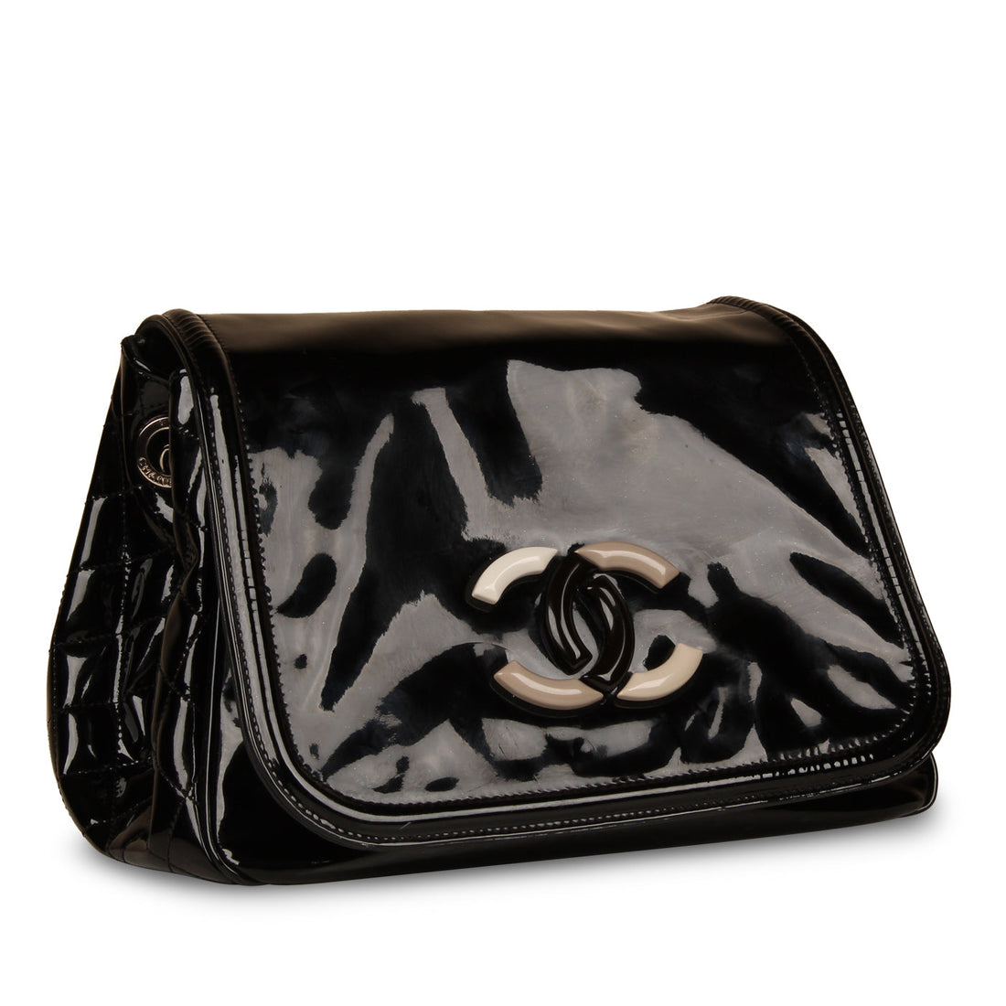 Chanel Vintage Black Vinyl Shoulder Bag