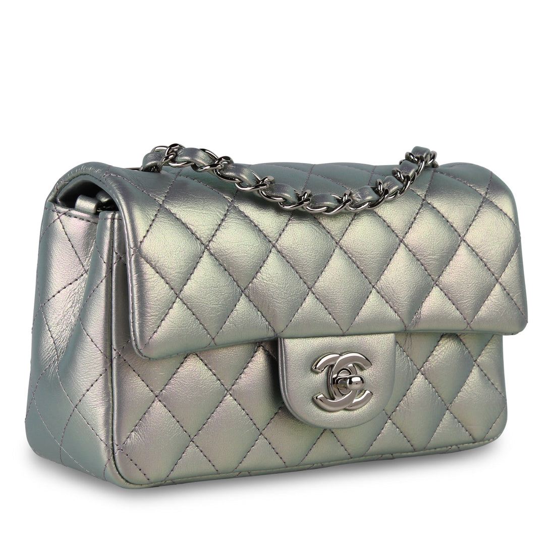 Chanel Mini Rectangular Flap Bag Iridescent Silver