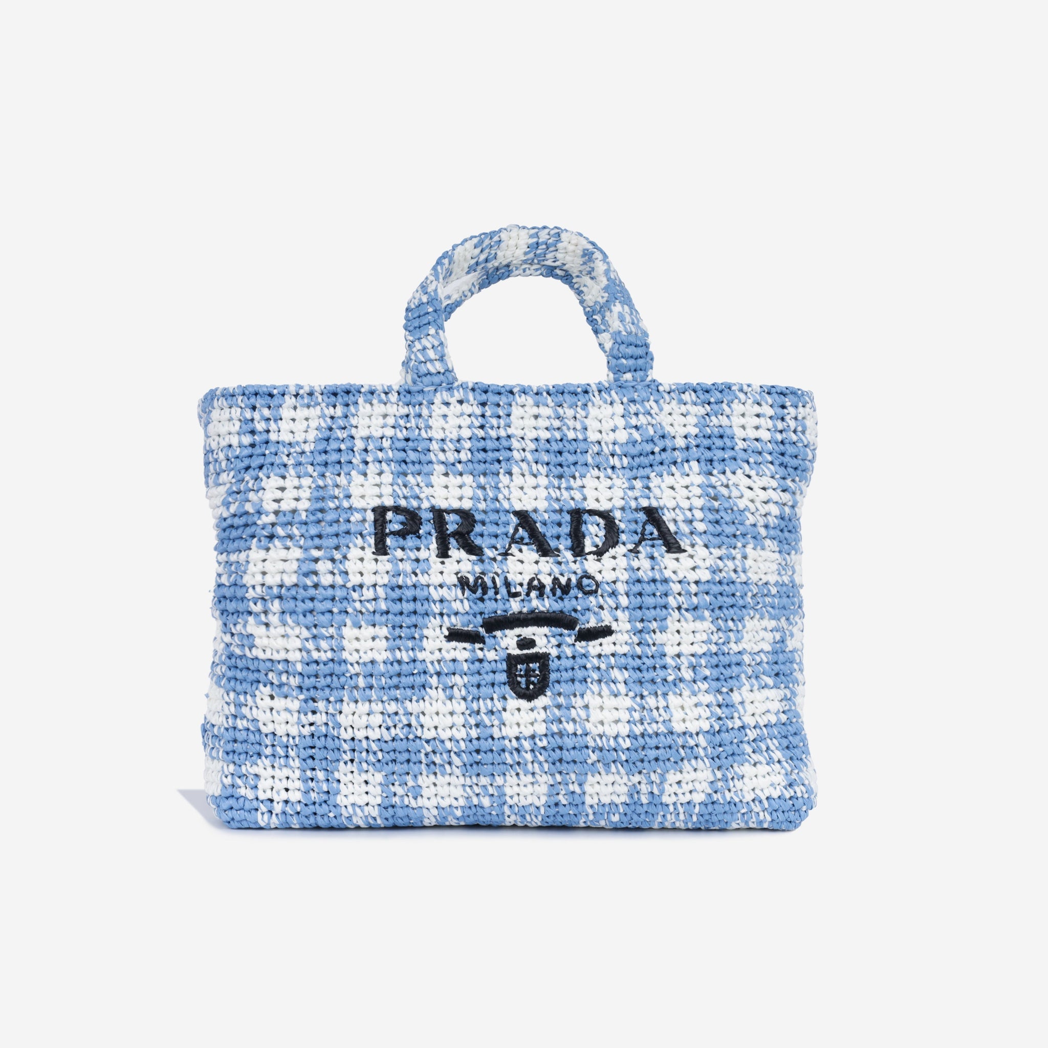 Prada Large Check Crochet Tote Bag