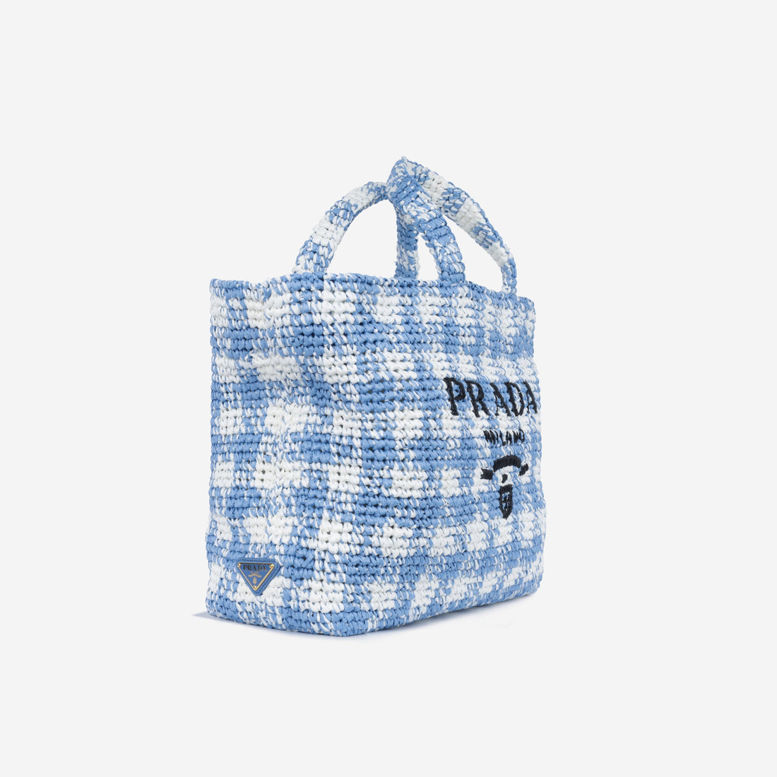 Prada Large Check Crochet Tote Bag