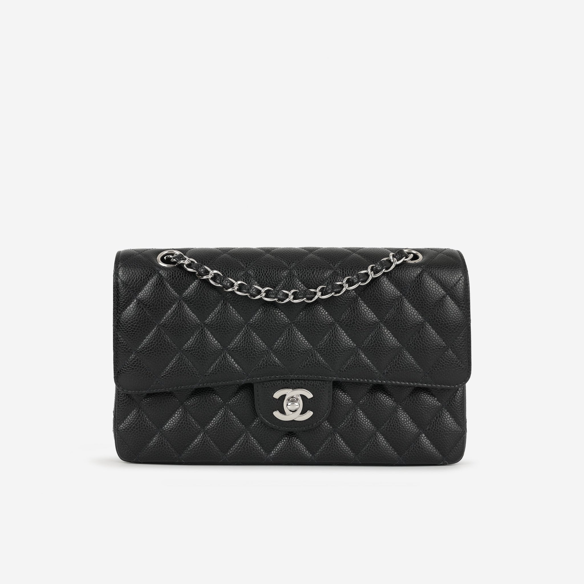 Chanel Vintage Medium Classic Flap Black Caviar Silver Hardware