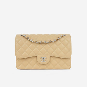 Chanel Classic Jumbo Double Flap Beige Caviar Silver Hardware