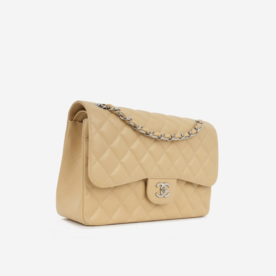 Chanel Classic Jumbo Double Flap Beige Caviar Silver Hardware