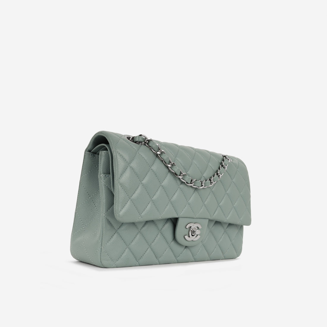 Chanel Medium Classic Flap Sage Green Caviar Silver Hardware