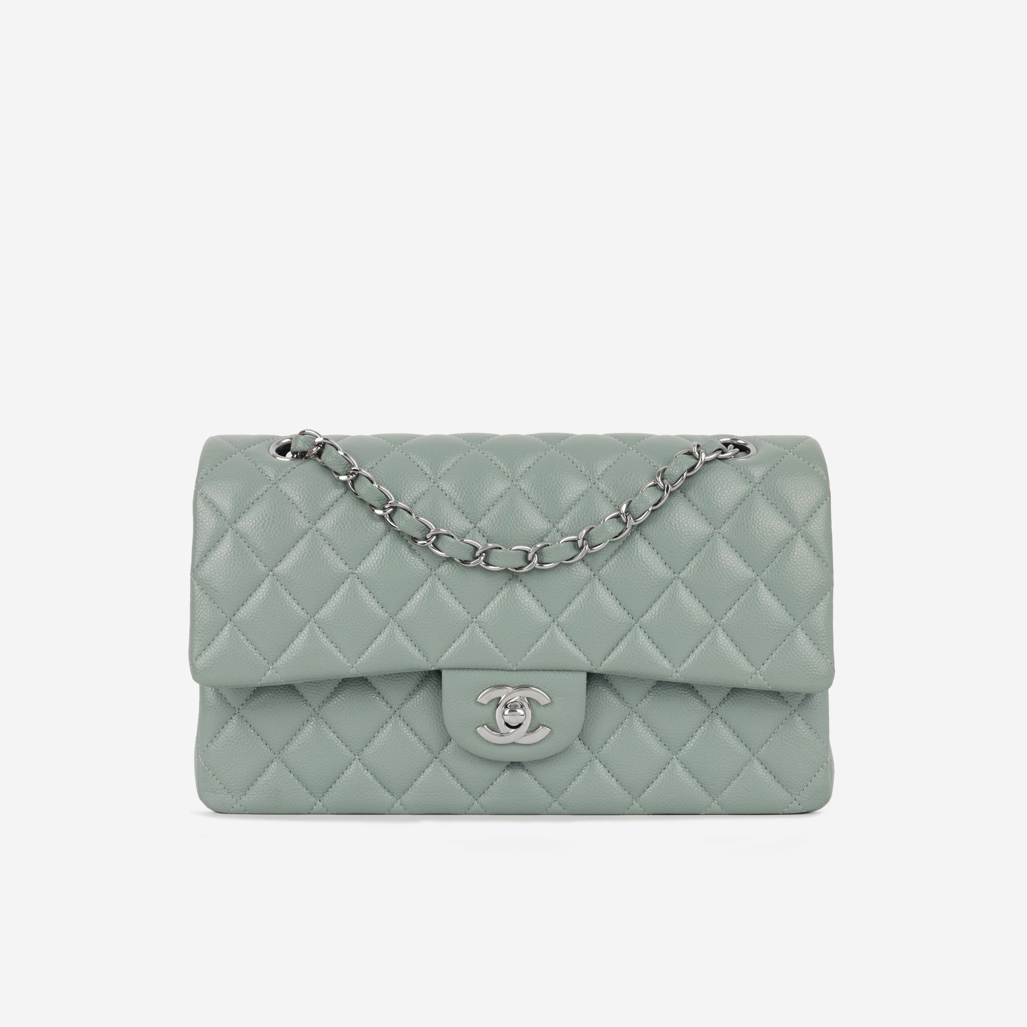 Chanel Medium Classic Flap Sage Green Caviar Silver Hardware