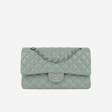 Chanel Medium Classic Flap Sage Green Caviar Silver Hardware