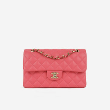 Chanel Small Double Classic Flap Pink Lambskin Champagne-Gold Hardware