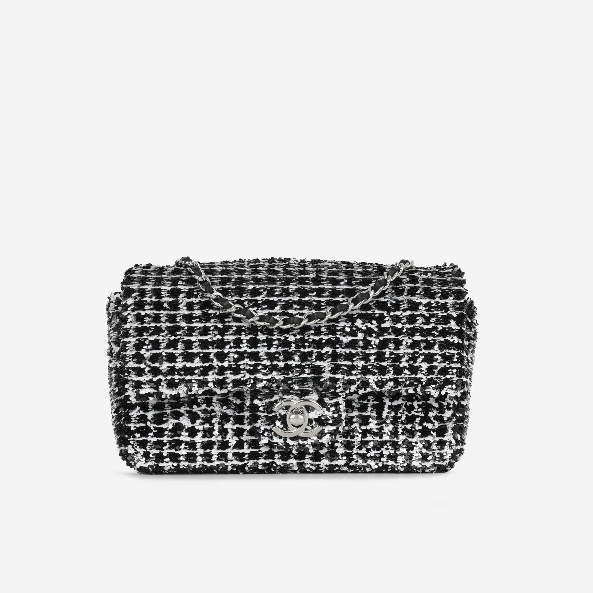 Chanel Mini Rectangular Black / White Sequin Silver Hardware
