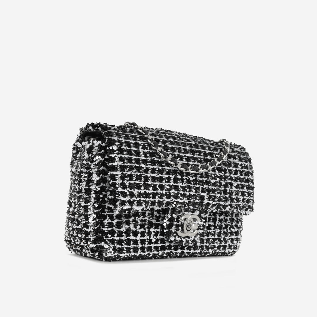 Chanel Mini Rectangular Black / White Sequin Silver Hardware