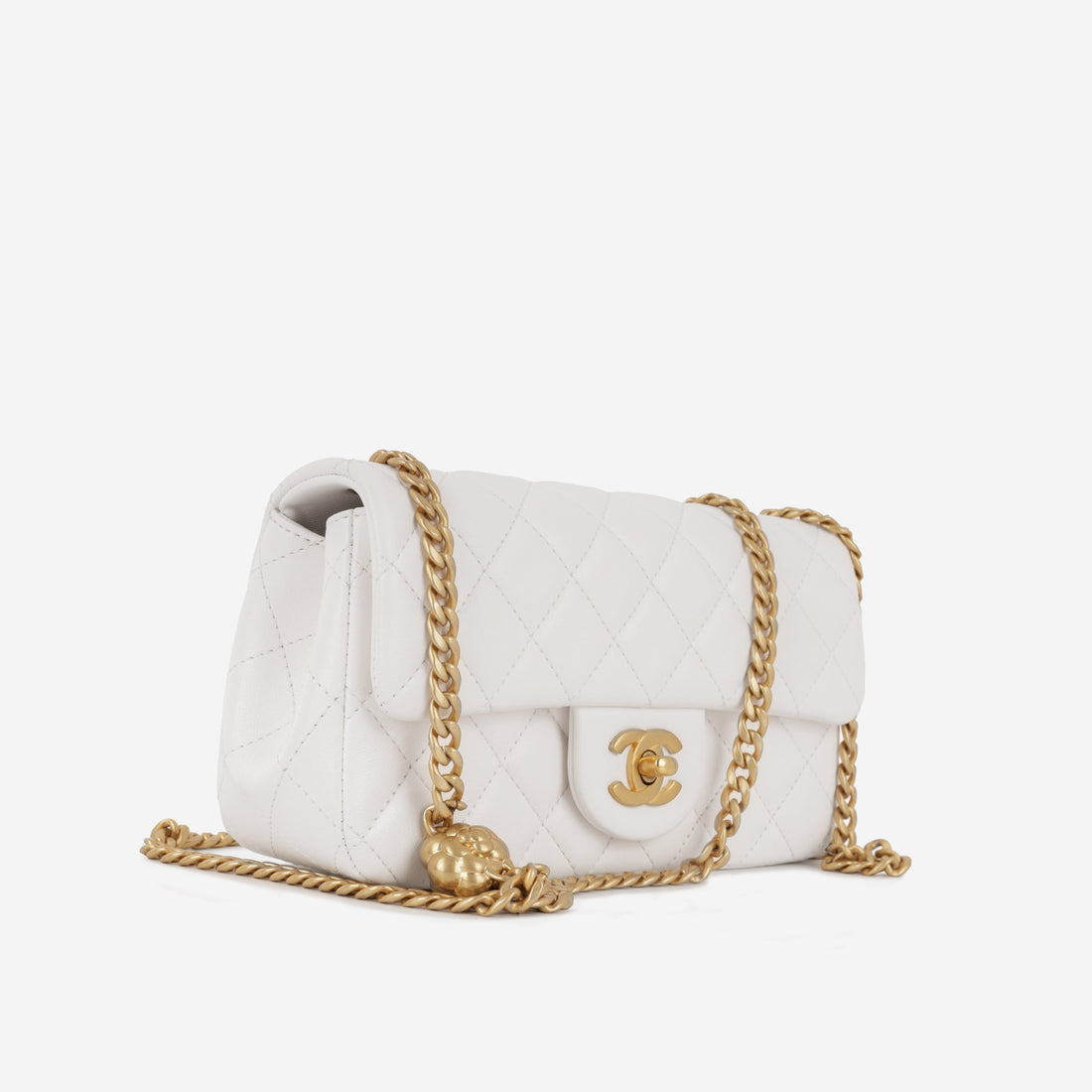 Chanel Mini Rectangular Camellia Crush White Lambskin Antique gold Hardware