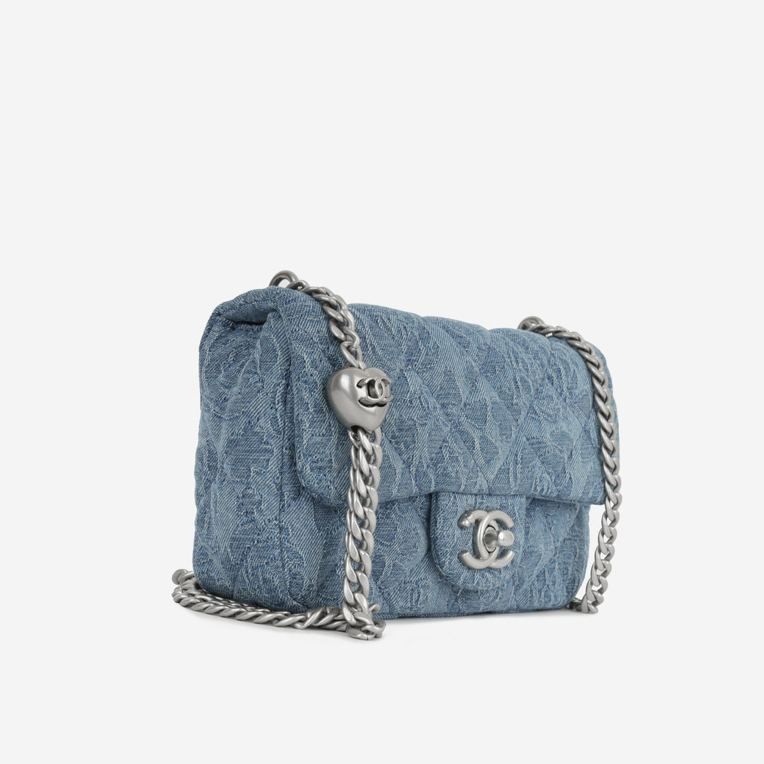 Chanel Mini Rectangular Camellia Crush Blue Embroidered Denim Silver Hardware