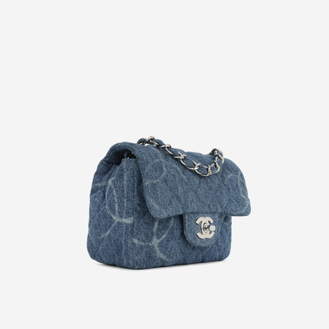 Chanel Mini CC Logo Square Flap Blue Denim Silver Hardware