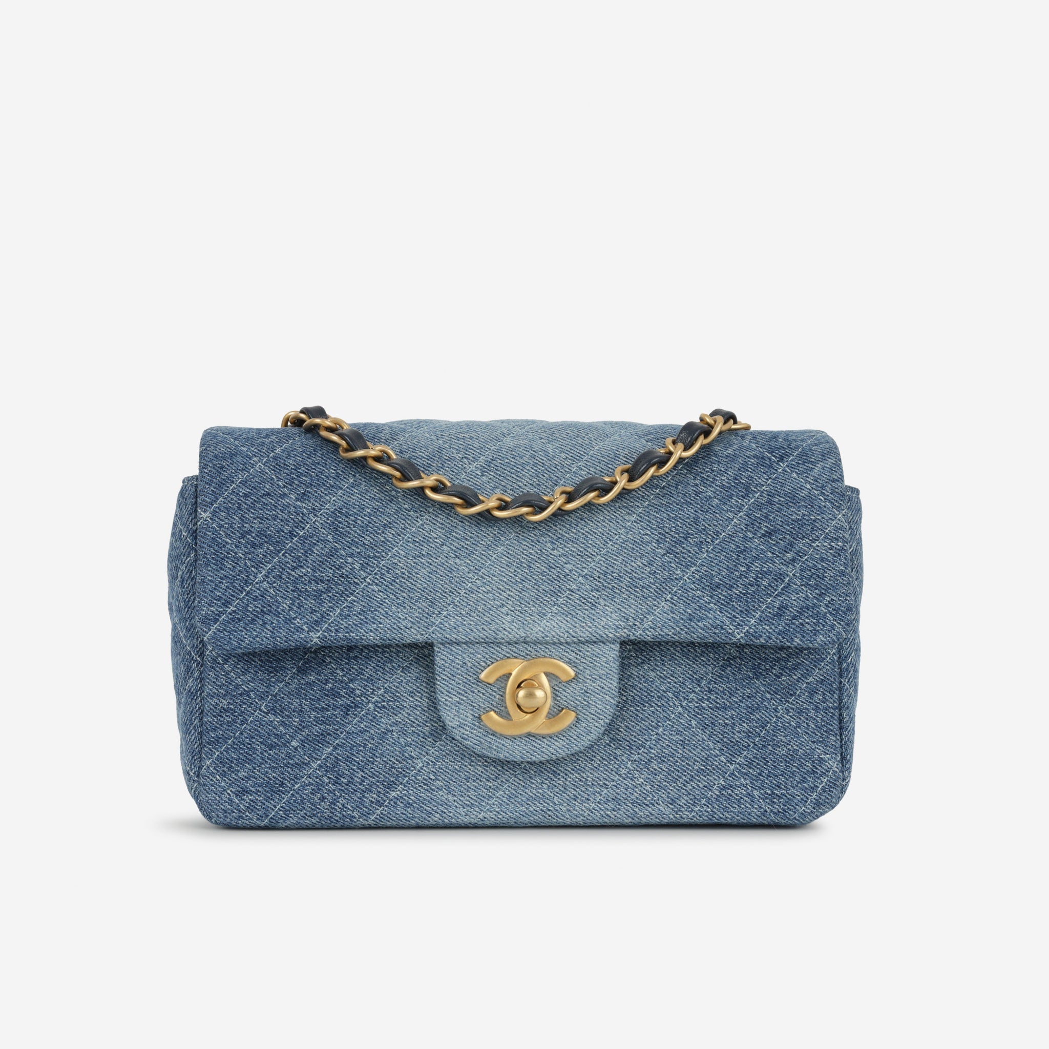 Chanel Mini Rectangular Blue Ombre Denim Gold Hardware