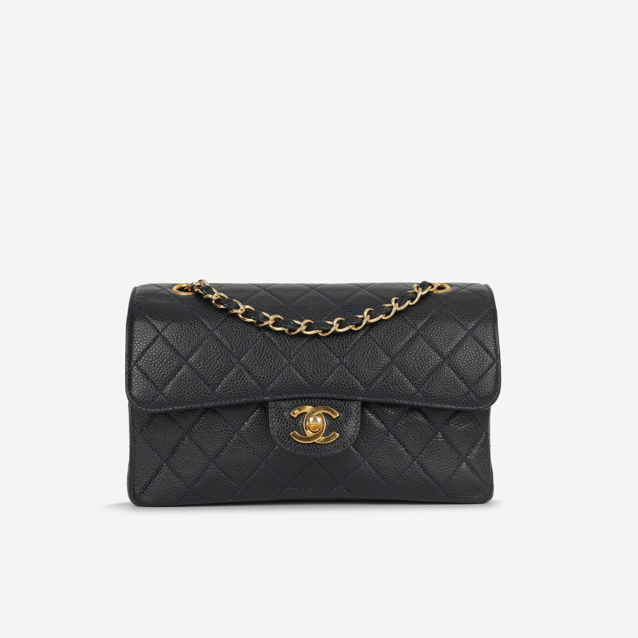 Chanel Vintage Small Classic Flap Midnight Blue Caviar Gold Hardware