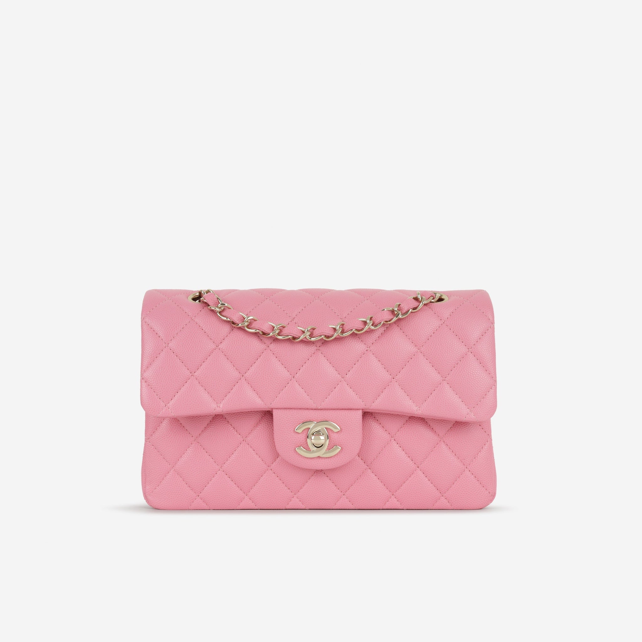 Chanel Small Classic Flap Pink Caviar Champagne Gold Hardware