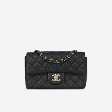 Chanel Mini Flap Rectangular Black Lambskin Champagne Gold Hardware