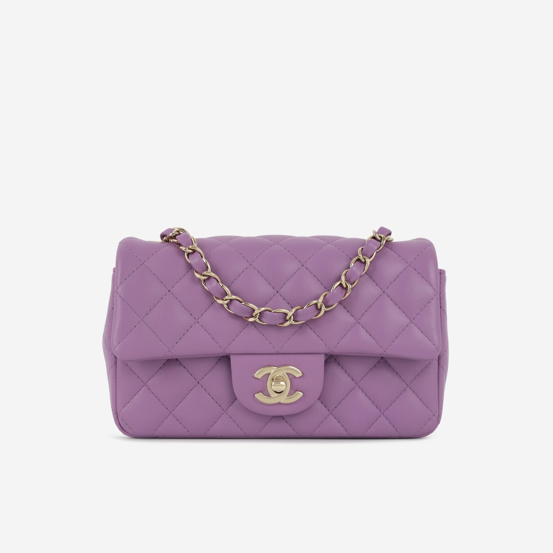 Chanel Mini Flap Rectangular Purple Lambskin Champagne Gold Hardware