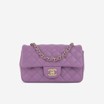 Chanel Mini Flap Rectangular Purple Lambskin Champagne Gold Hardware