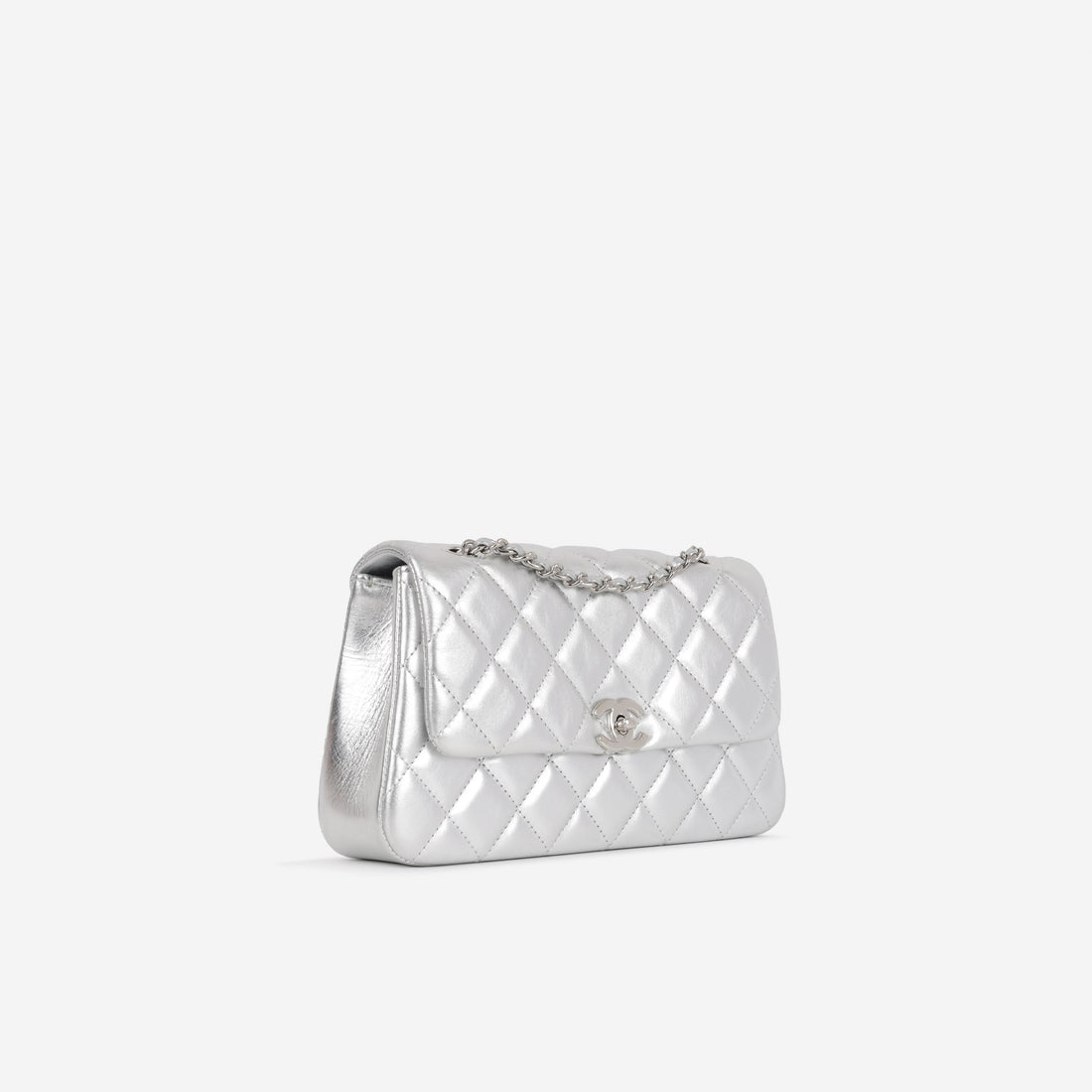 Chanel 25S Classic Flap Bag Silver Lambskin Silver Hardware