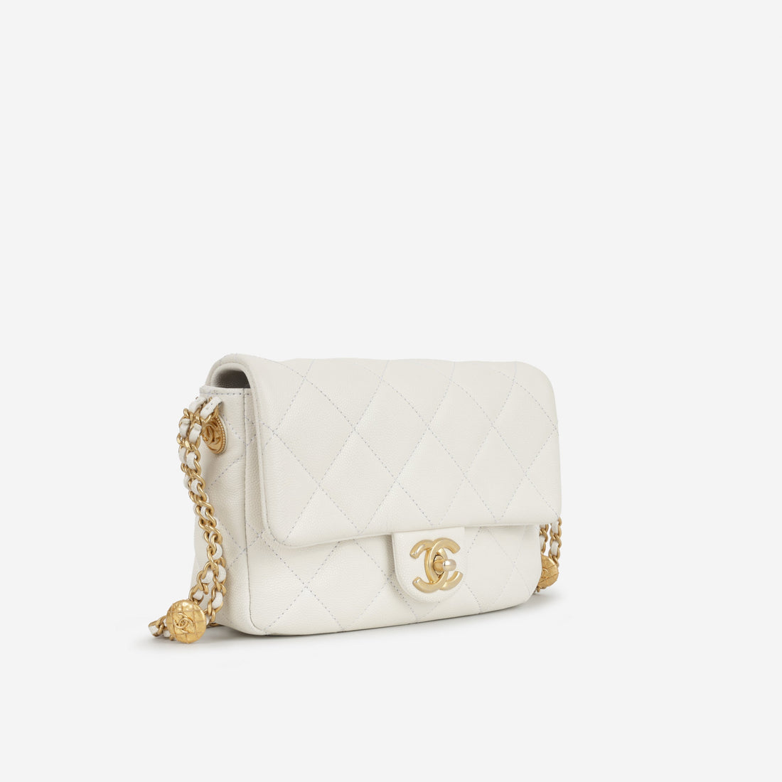 Chanel Coin Mini Flap White Caviar Gold Hardware
