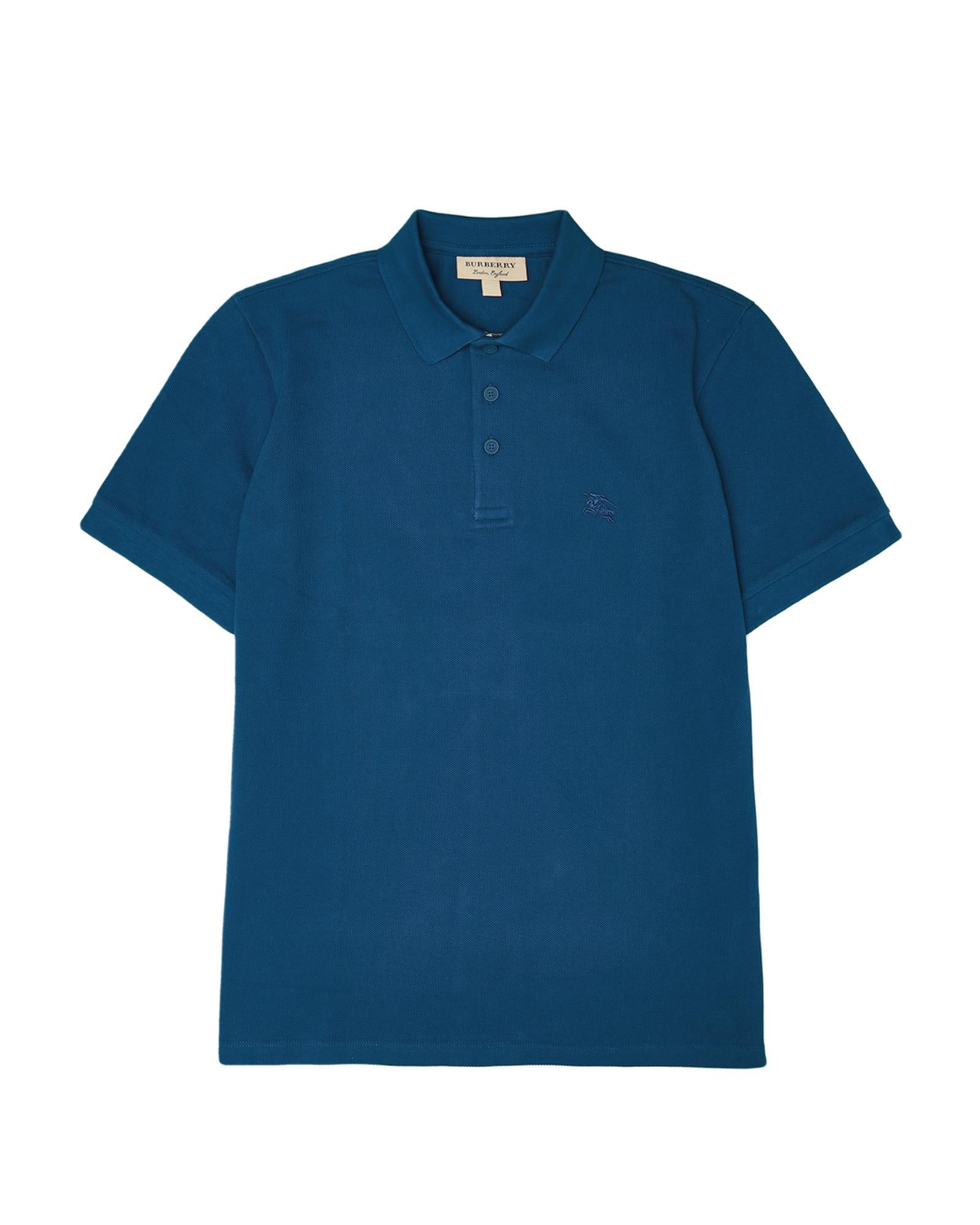 Burberry Short Sleeve Polo Shirt Men Aquamarine Blue
