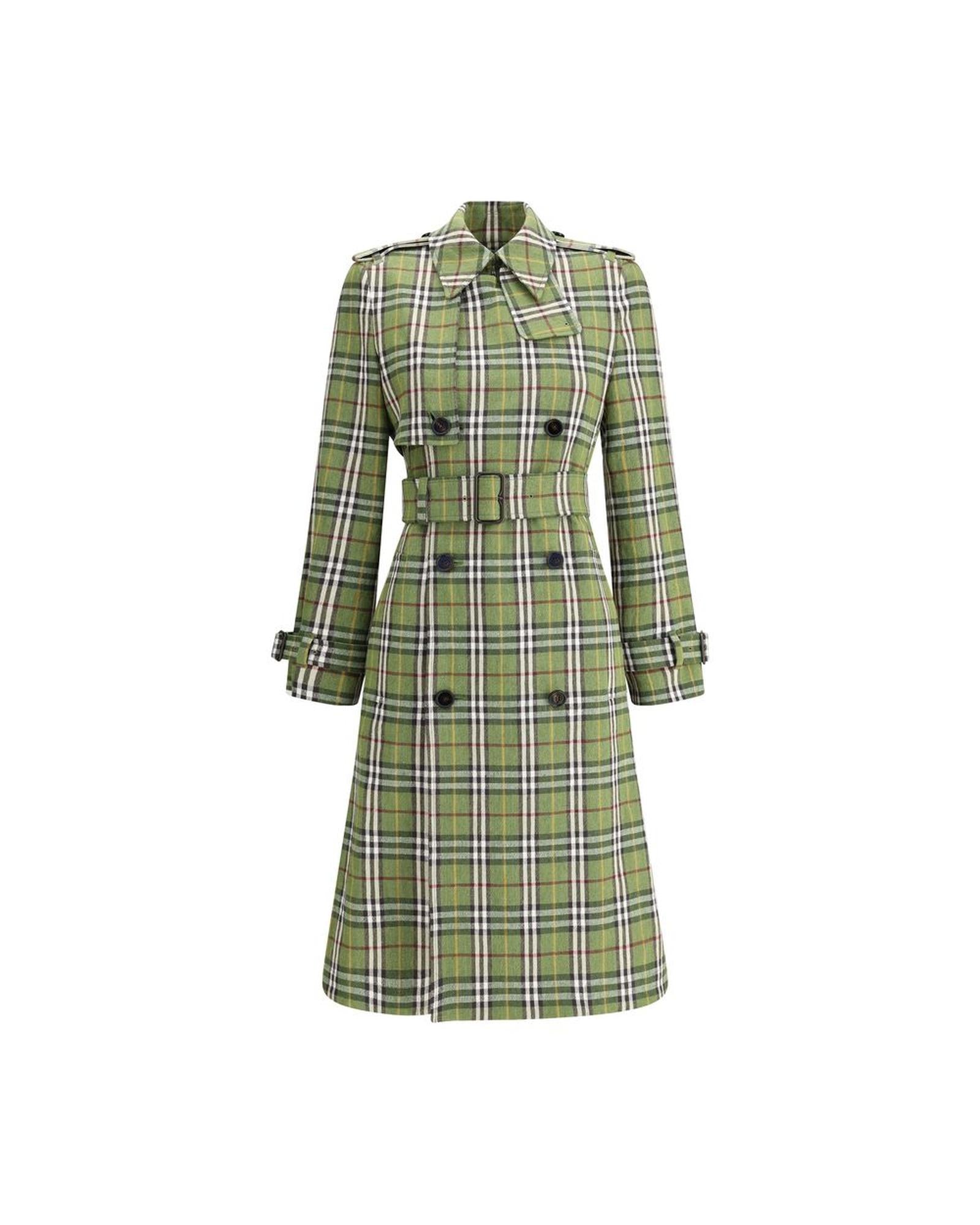 Burberry Plaid Trench Coat with Belt Women Green